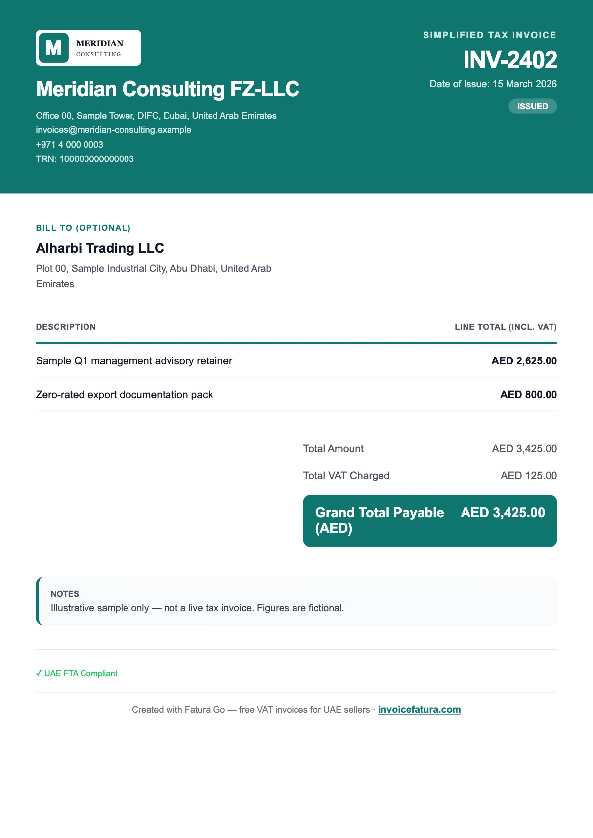 Colour band: Simplified invoice, English