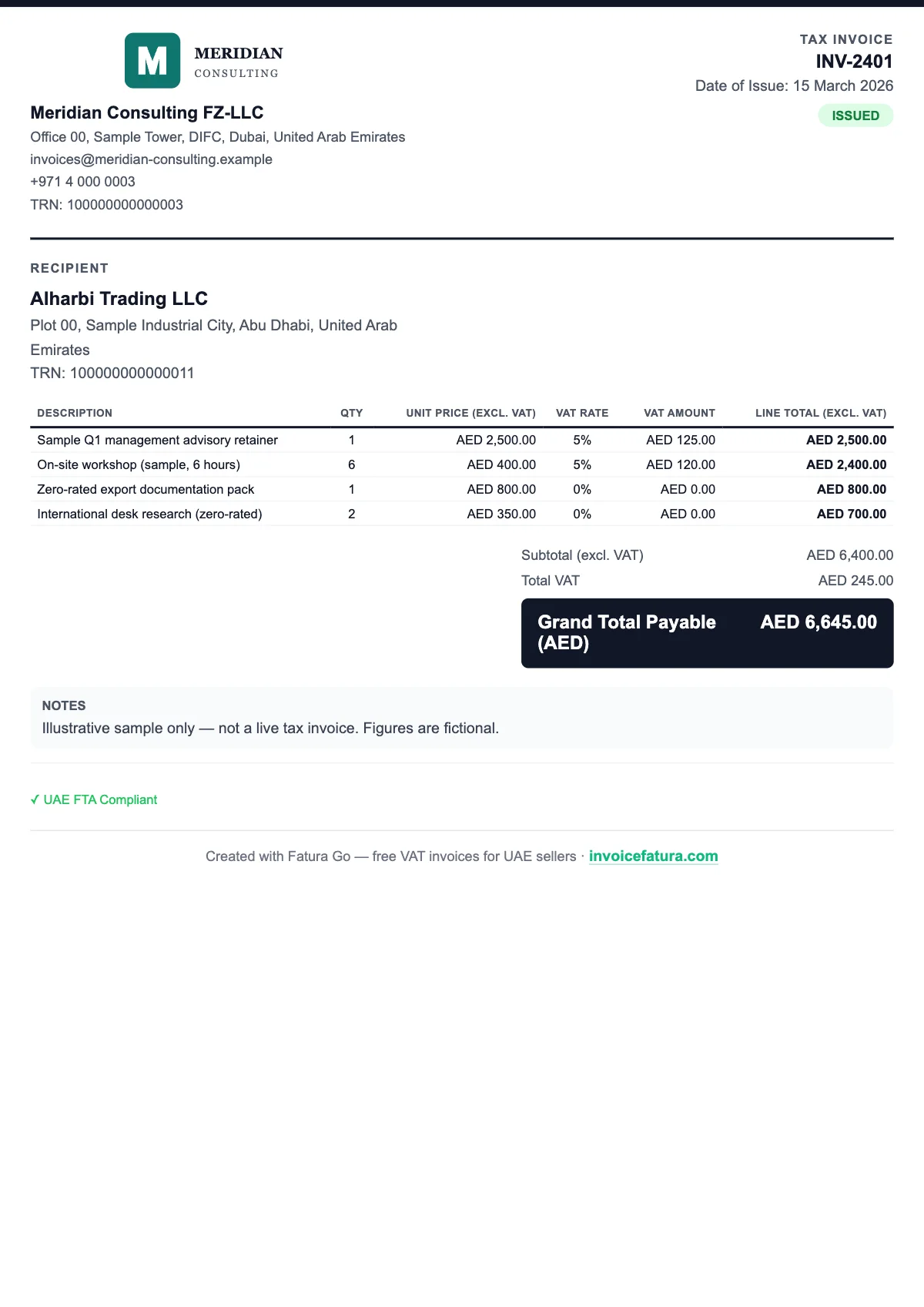 Compact: Full tax invoice, English