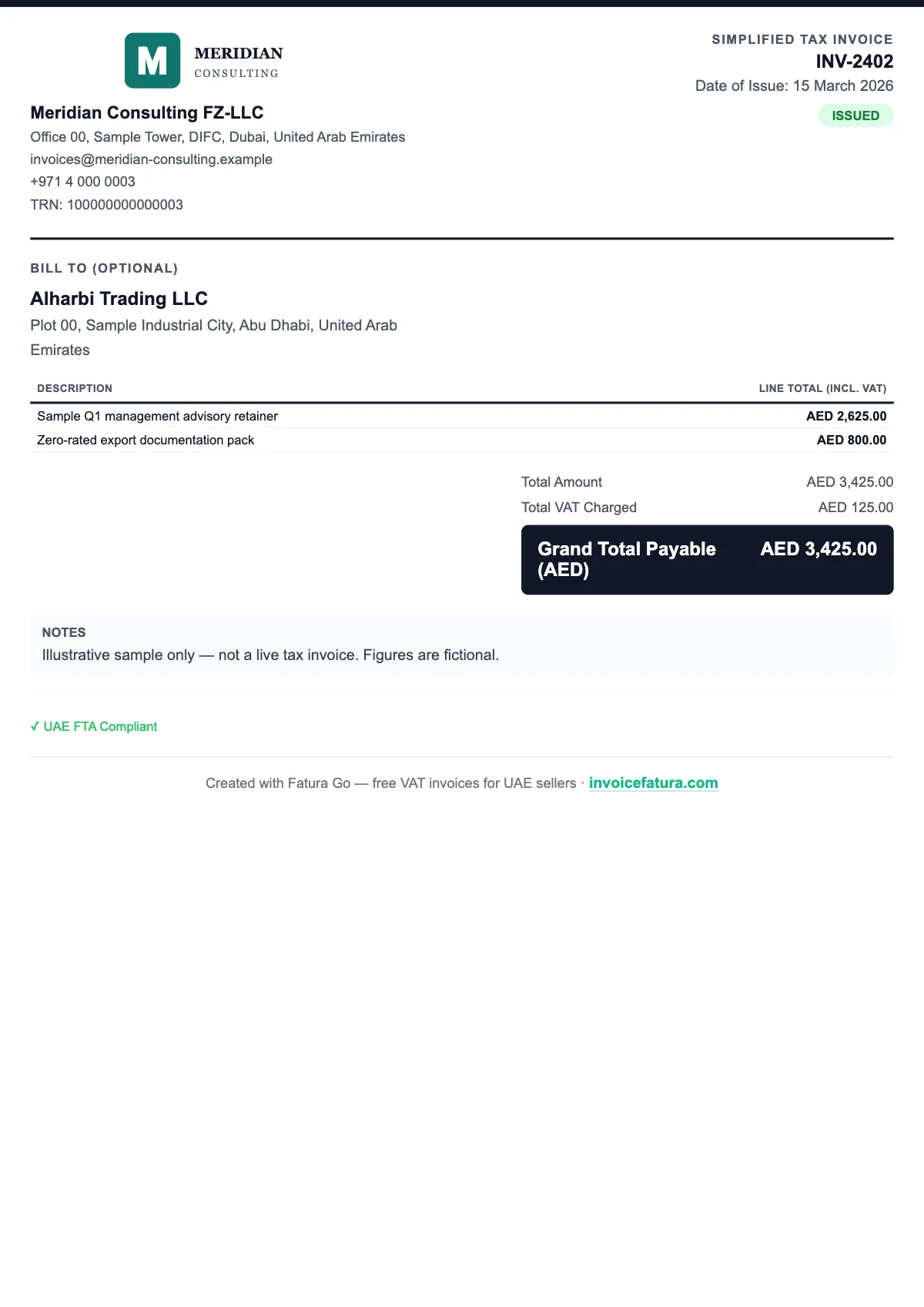 Compact: Simplified invoice, English