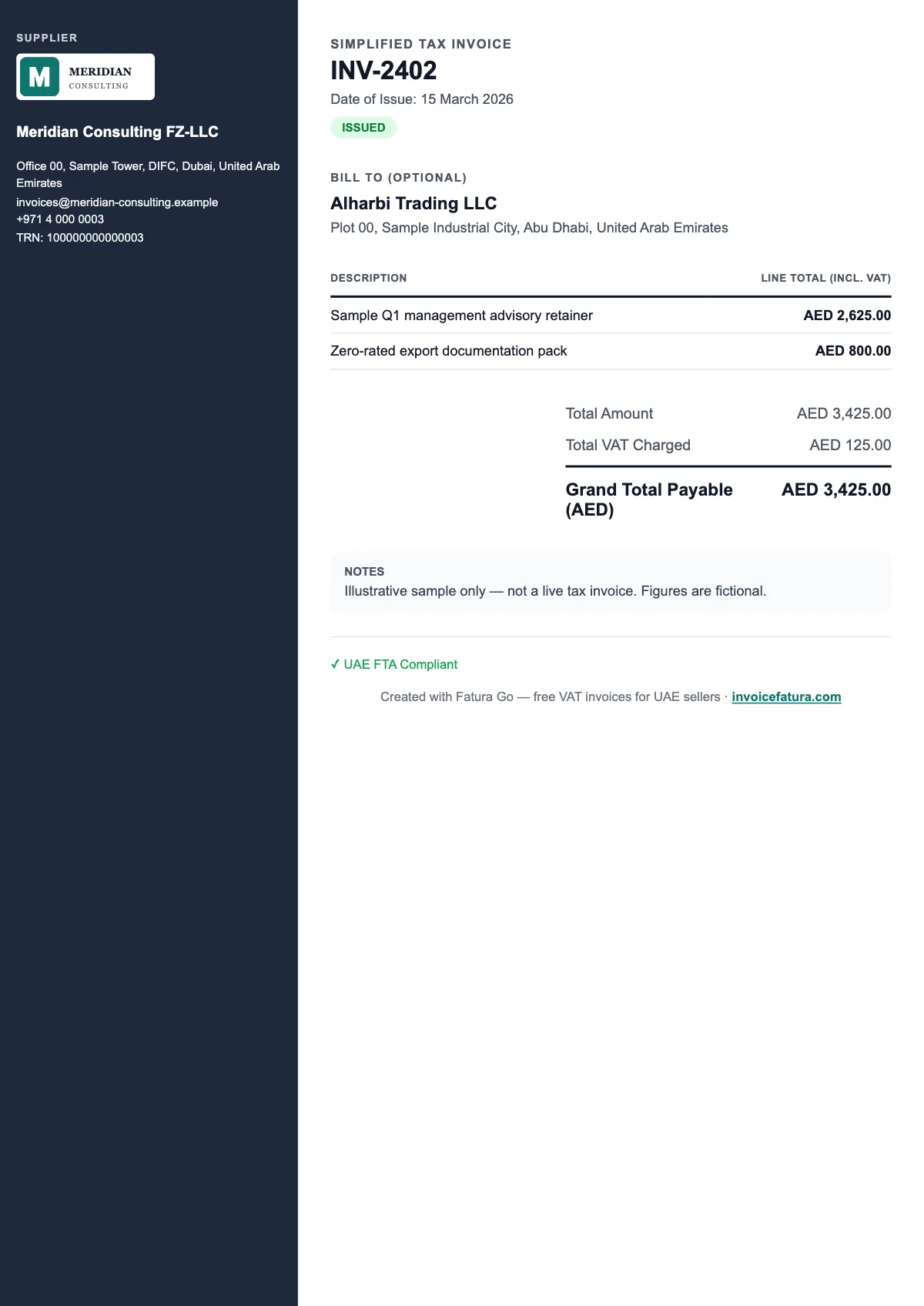 Sidebar: Simplified invoice, English